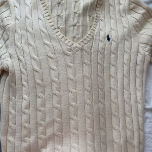 Ralph Lauren Beige Cable Knit V-Neck Sweater